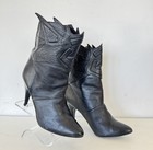 Vtg Sz 8 Wild Pair 80s Ankle Boots Black Leather Booties Sexy Rocker High Heel