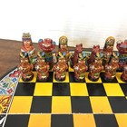 Vintage Handmade Conquistador  Mayan  Aztec Indian Chess Set Ceramic Pieces