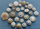 28 Vintage White Celluloid Buttons - Floral Flower - All Different - Old Lot