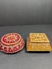 Pair Of Vintage Metal Embossed Trinket  Pill Boxes With Lids