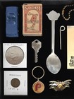 Vtg Junk Drawer Smalls Lot   Bb Card pins keys coins zippo tokens thimble 25 