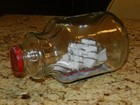 Vtg Usa Folk Art Sailing Ship In Old Glass  tree Top applejuice Bottle