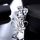 Elegant Flower Brooch Rhinestone Pin Women Luxury Zircon Crystal Silvery Plated