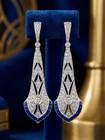 Round Cut Lab-created Diamond Earring Ring Art Deco Sapphire Drop Dangle Vintage