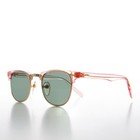 Classic Pink Half Frame Vintage Sunglasses Green Lens - Nowels