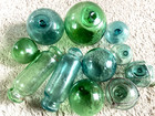 11 Authentic Japanese Antique Glass Fishing Floats Mix Set   Imperfect