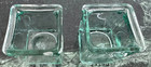 Light Green Glass Votive Candle Holders Heavy Square - Set Of 2