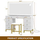 Vanity Desk Set With Led Light Mirror 8 Drawers Table W  Power Outlet White