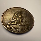 Vintage Belt Buckle Metal 3  Aquarius Taiwan 672 Solid Brass Gold Zodiac Sign