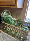 Vintage Green Depression Glass Lot     Set Of 15 Pieces - Mixed Patterns Variety