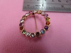 Vtg 14k Solid Yellow Gold Multi Color Gemstone Circle  Brooch Pin 4 15 Grams