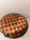 Wood Round Footstool W  Mackenzie Childs Orchard Check Fabric Victorian Style