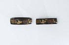Fuchi Kashira Japanese Antique Mumei Peony Design Shakudo Edo Era