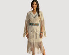 Handmade Suede Fringe Powwow   Western Maxi Dress     Beaded Tassel Cowgirl 1836