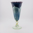 Vtg 1979 John Barber Signed Pulled Feather Deep Cranberry Blue Art Glass Vase
