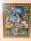 Vintage Radha Krishna Framed Indian Miniature Painting Devotional Art