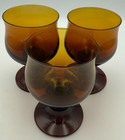 Vintage Libbey Amber Glass Goblets Water Wine Glasses Stemware Set Of 3