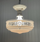 Restored Vtg Pink Semi Flush Mount Glass Ceiling Light Art Deco 1920s 1930 1940
