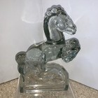 L  E  Smith 1940   s Art Deco Glass Rearing Horse Head Bookends Vintage Heavy Pair