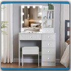 Small Vanity Desk Makeup Dressing Table With Sliding Mirror And Stool 6 Drawers