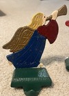 Set Of 3 Stocking Hanger Holder Painted Metal Cast Iron Santa Claussnowman Angel