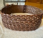 Vtg Doppia Vita Wide Woven Leather Belt 4    Croc Embossed Silver Buckle Statement