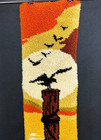 Vtg Latch Hook Rug Wall Hanging Sunset Seagulls Orange Black Brown Retro Art 70s