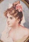 Antique Signed E d t Artist Original Victorian Lady Bride Watercolor Painting