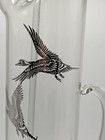 Vintage Clear Glass Martini Pitcher W  Silver Ducks Overlay   Original Stirrer