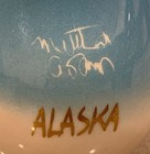Alaska Salt And Pepper Set 1950s Mathew Adams Signed Grizzly Bear Blue Teardrop