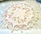 Antique Hand Stitched Embroidered Large Linen And Lace Flower Doily 120 Yrs Old