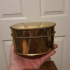 Vintage Oval Shape Hinged Lid Gold Tone Tin Trinket Box Braided Rim Detail  