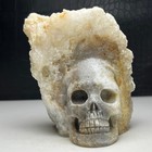Natural Crystal Cluster Quartz Specimen Stone hand-carved Skull stone Statue ob