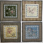 Vtg 4 Embroidered Chinese Silk Square Embroidery Panels Birds Flowers    Asian Art