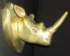 Rhinoceros Rhino Wall Art Horn Hook Head Bust Gold Brass Metal Safari Art Plaque