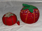 2 Vintage Pin Cushion Sewing Notions Strawberry Tomato