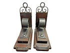 Vintage Set Iron Bookends Large Hand Forged Black Iron Dk Wood Mexico Bookends