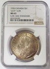 1936 Silver Canada J o p Rare Countermarked  1 Joseph Oliva Patenaude Ngc Ms 63