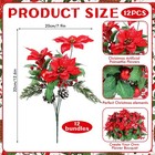 12 Bundles Christmas Artificial Poinsettia Bouquet Red Flowers Bouquet Floral   