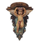 Beautiful Hand Carved Cherub Wood Corbel Wall Shelf Vtg Italian Regency Estate