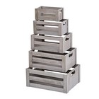  Set Of 5 Vintage Rustic White Grey Wood Decorative Crates With Nesting Storage