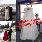 Bridal Cape Hooded Faux  Trim Wedding Long Wrap Winter Jacket Shawl Cloak