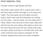 Air Capital Rivet Removal Tool Aircraft Tools Drill Bits Included