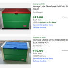 Vintage Little Tikes Full Size Toy Box Storage Chest W  Lids Green Blue 1970s 80