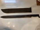 Vintage Machete Bolo Knife Long Steel Blade Black Handle Canvas Sheath