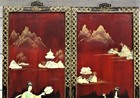 2 Oriental Mother Of Pearl Black Lacquer Asian Wall Art Plaque Panels