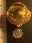 Antique Art Nouveau Ring Box Gold Tone Flow Victorian Jewelry Casket Pink Velvet
