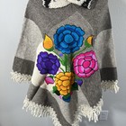 Vintage Mexican Poncho gaban With Embroidered Floral Design Wool Fringe