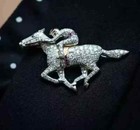 3 10ct Round Cut Real Moissanite Horse And Jokey Brooch 14k White Gold Plated