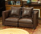 Brown Faux Leather Sectional Dollhouse Sofa Couch Set Furniture Dollhouse